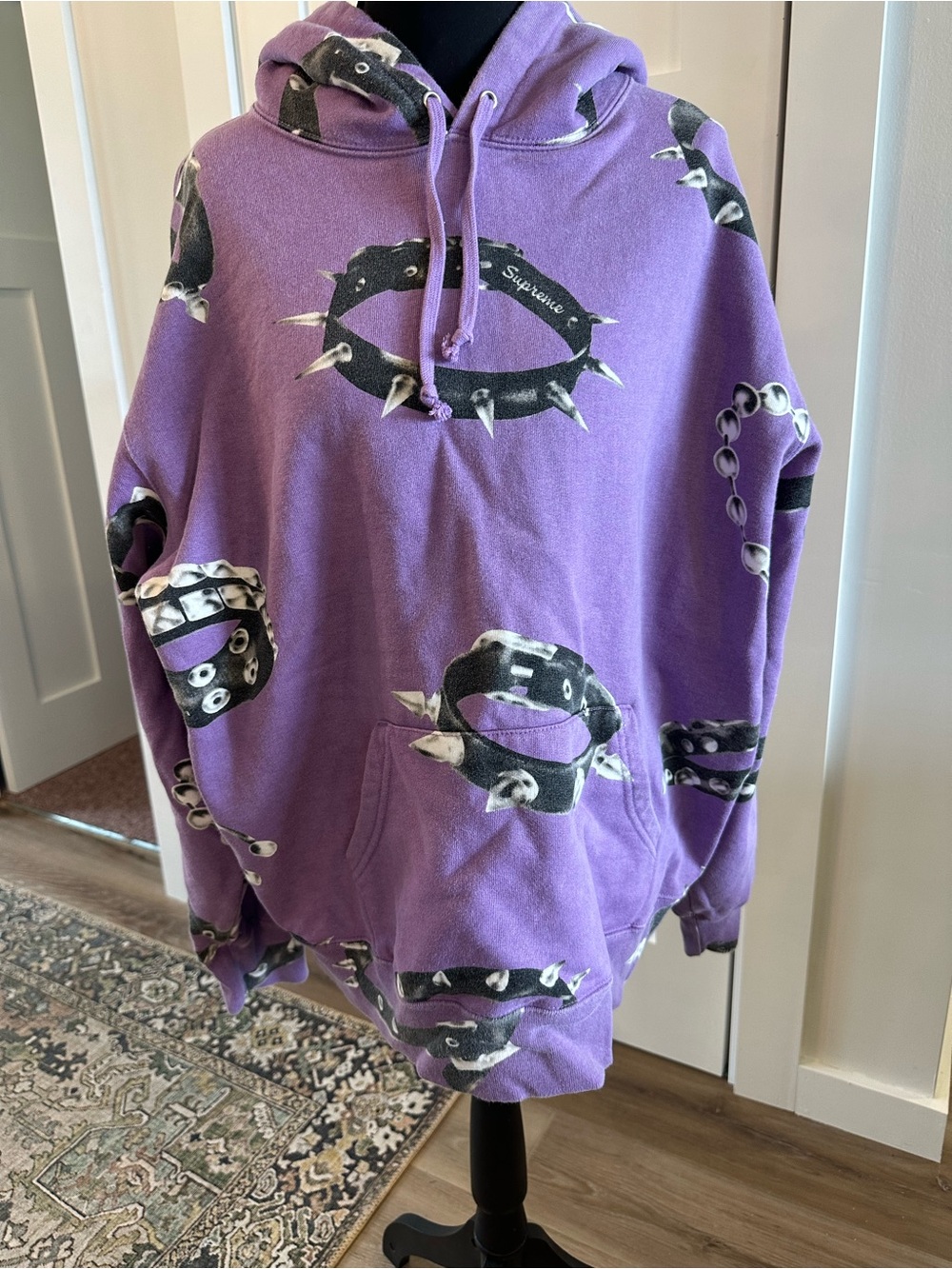 Supreme Purple Studded Collar Crewneck Hoodie Size Medium